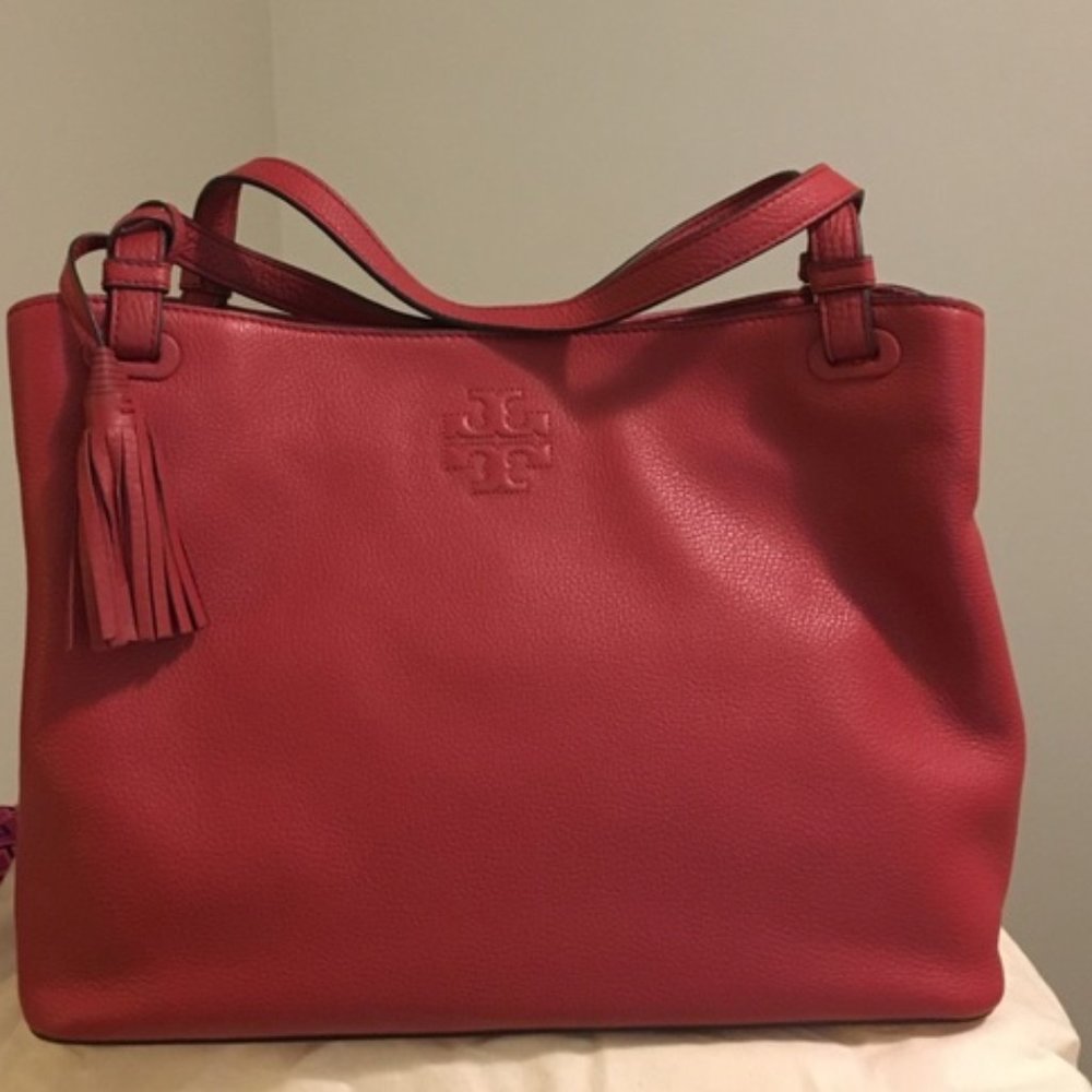 Tory Burch 'Thea' Center-Zip Tote Bag, 'Rust' Red
